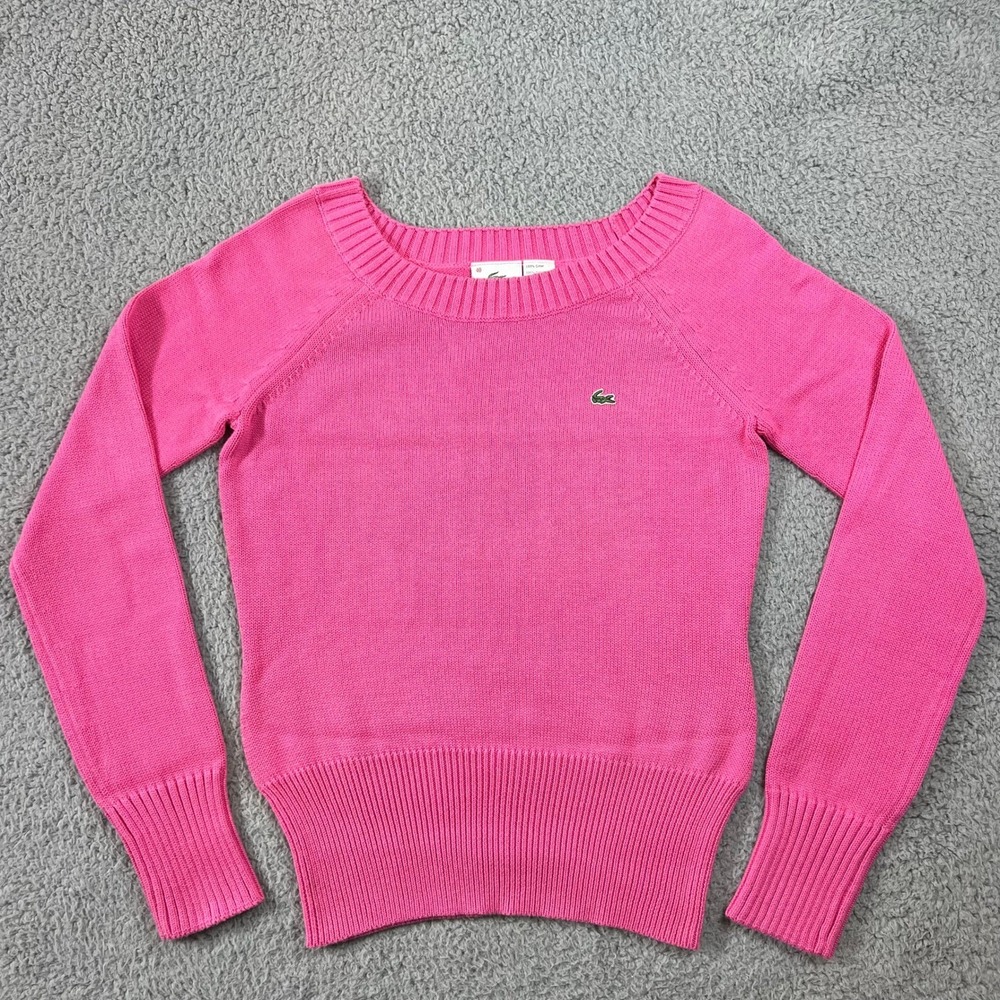 Lacoste Sweater Women's US M (EU/8) Pink Cotton Scoop‎ Neck Long Sleeve VTG NWT